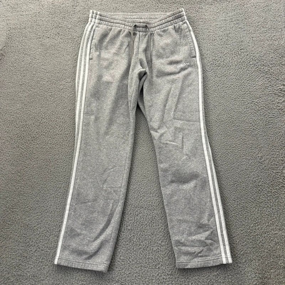 Adidas Essentials 3 Stripes Open Hem Fleece Pants Heather Grey Women Large